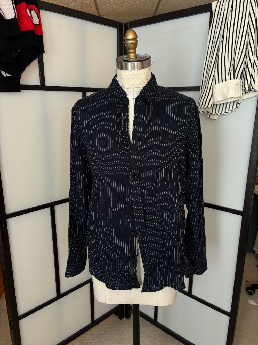 Rag & Bone Men’s Navy White Stripe Cotton Gauze Shirt Medium